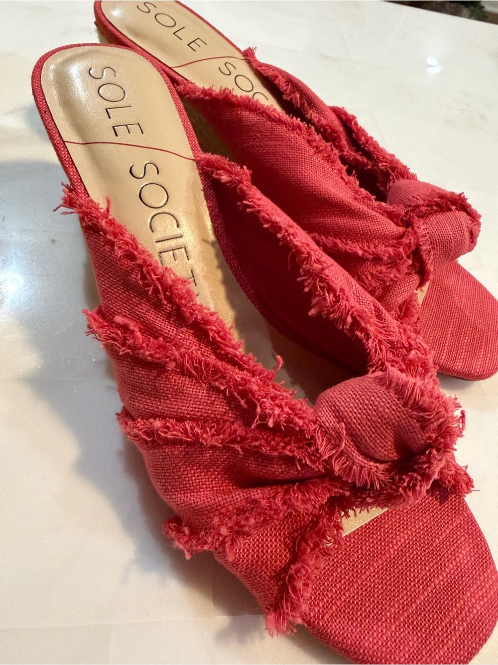 Sole Society Coral Frayed Knot Slide Mules